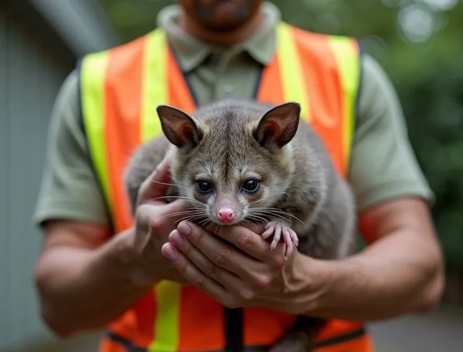 Animal handler safely recovering a deceased possum in Elsternwick