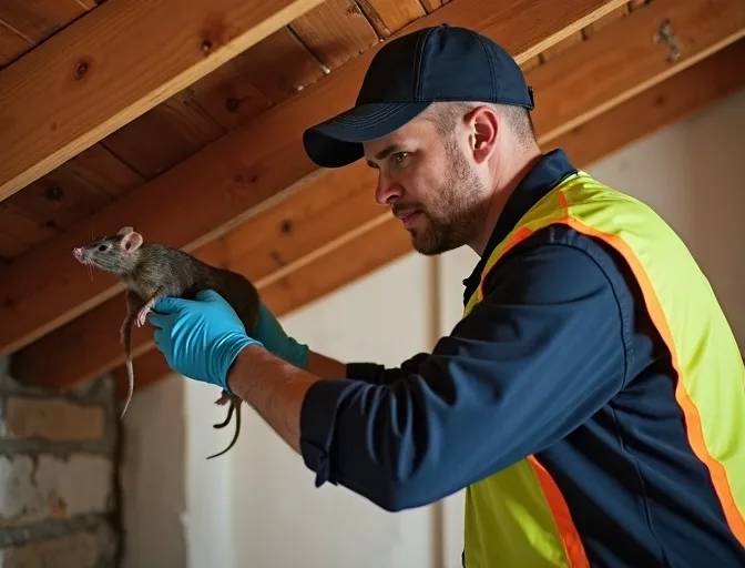 Technician inspecting a roof cavity for a dead rat in Elsternwick